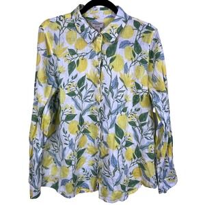Martha Stewart Collection 100% Linen Lemon Button Down Shirt Large (O732)